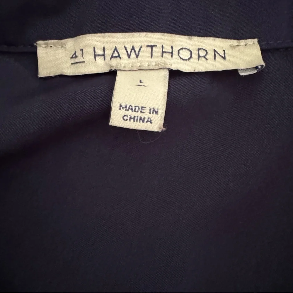 41 Hawthorn Blouson Roll Tab Sleeve Navy Blue Shirt Grommet Tie Dress Size L